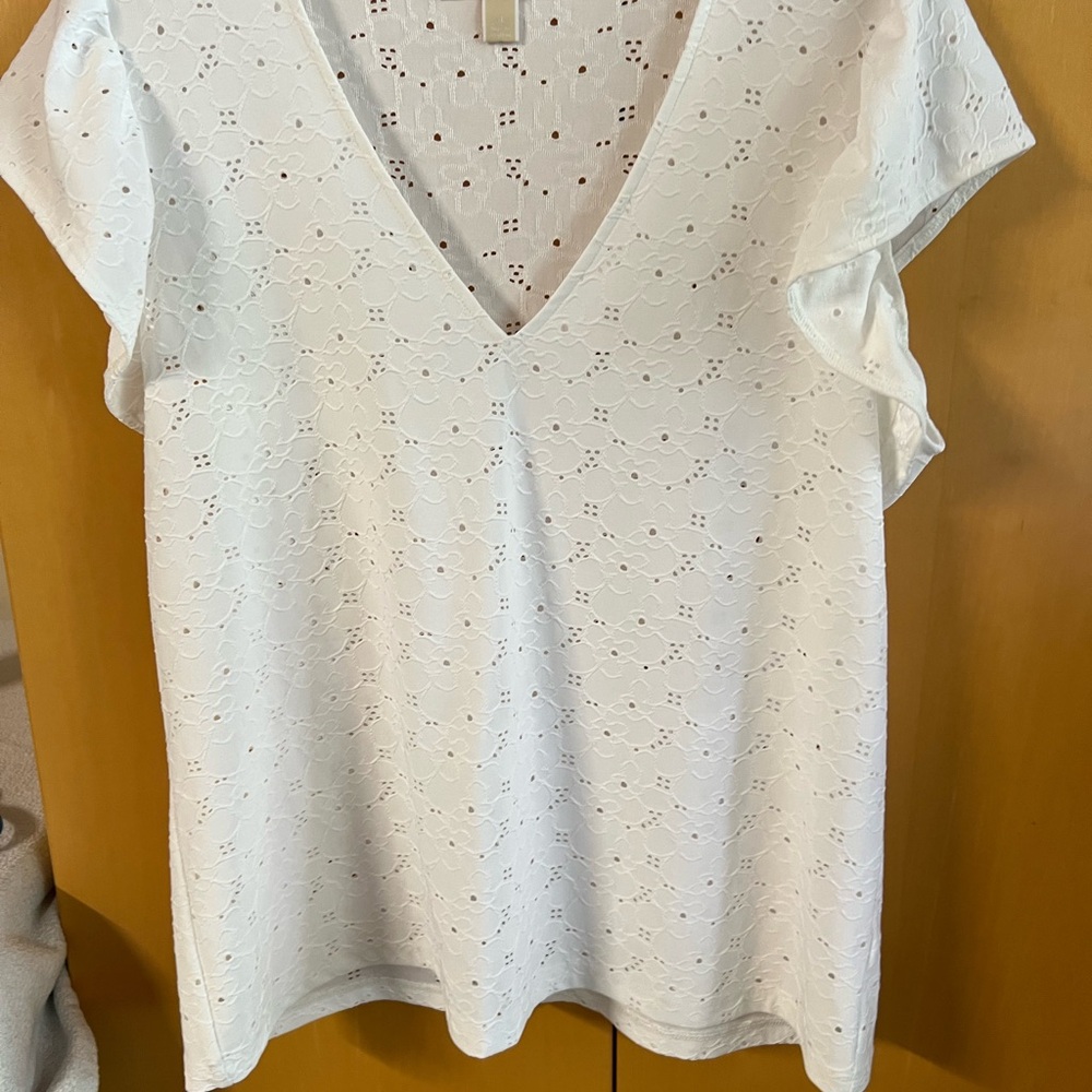 White Flutter Sleeve Top MK Size XL